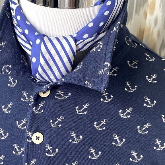 Vintage Polo Ralph Lauren 2003 Anchor-Print Polo Shirt - Navy & Off White Cotton - Picture 12 of 16